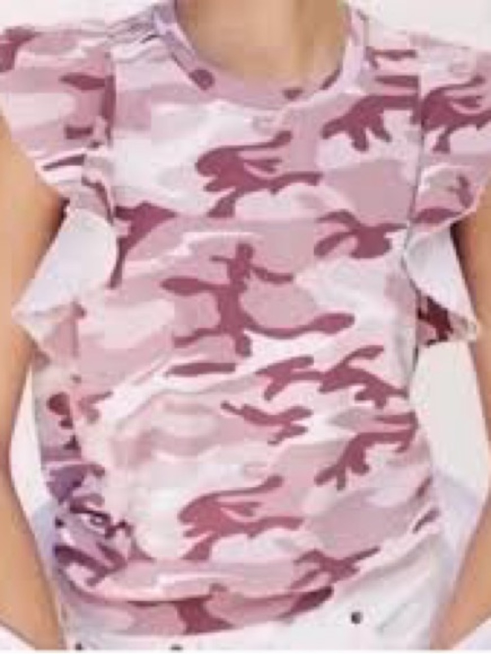 T.La Girls' Pink Camo Ruffle Tank Top